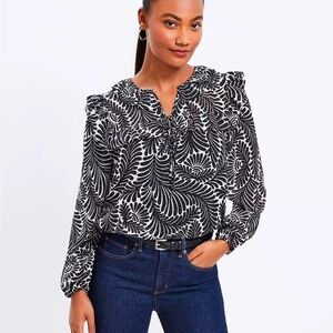 Loft - Fern Clip Ruffle Tie Neck Blouse
